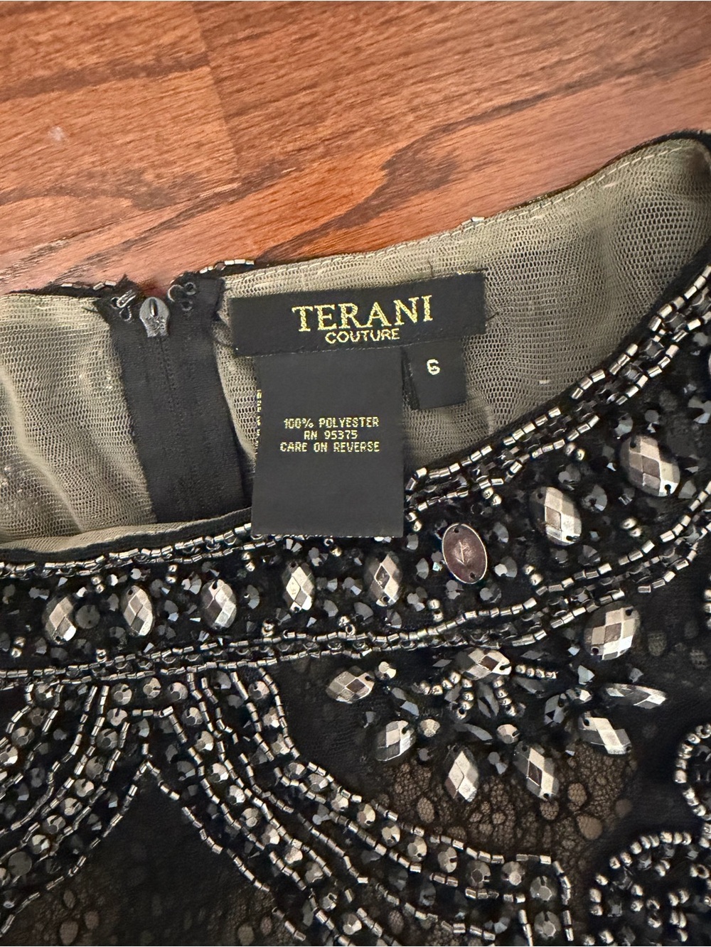 Terani Couture Black Beaded Prom Dress with Crystal Embellishments